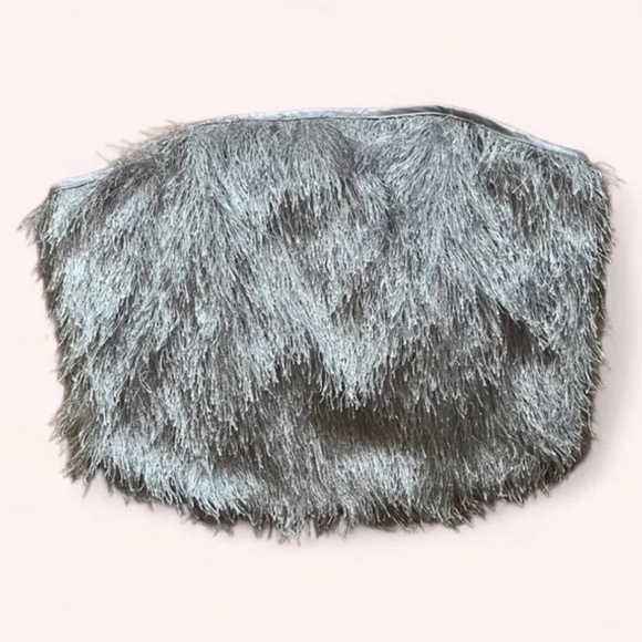 En Saison Fuzzy Y2K Silver Grey Glam Party Crop Tube Top NWT Size S Strapless - Picture 4 of 4